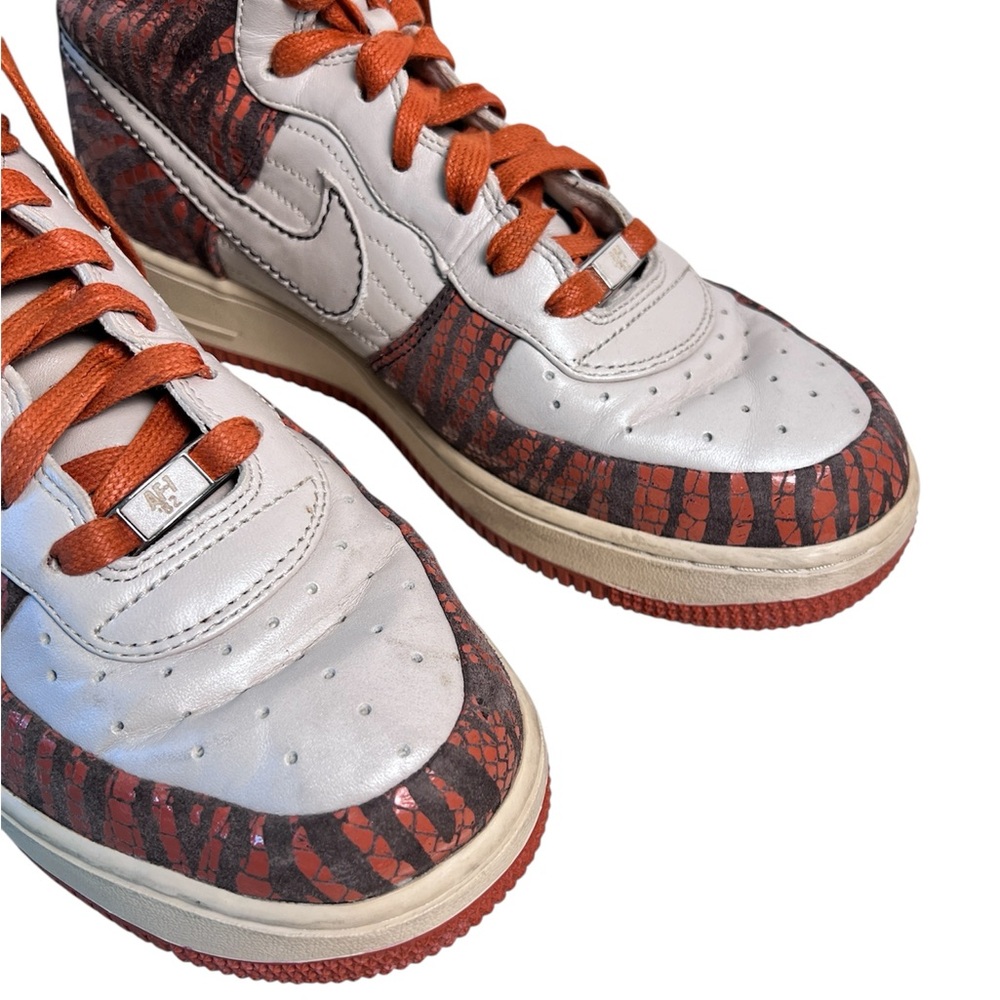 Nike Women’s Air Force 1 High 6” Wedge Sneakers Orange Zebra Print Size 9.5 Rare - Picture 3 of 14